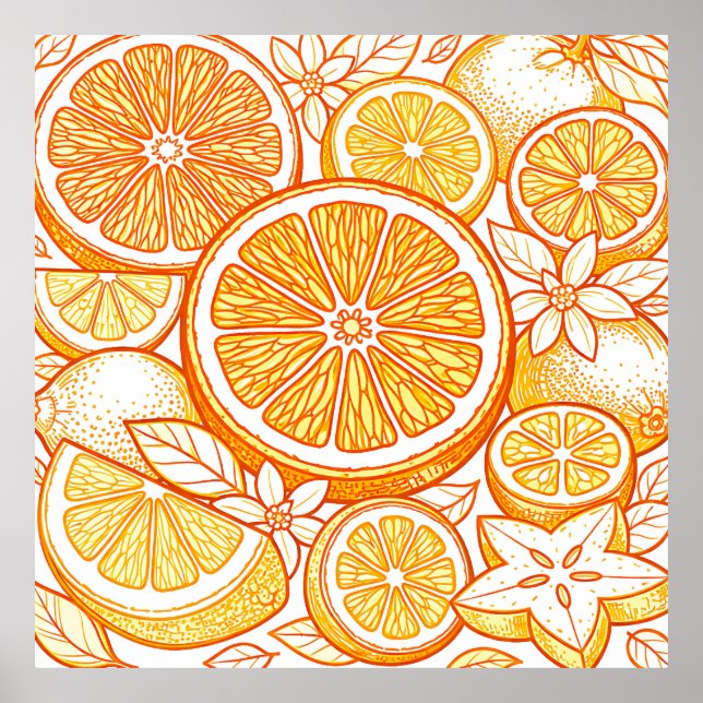 Vibrant Citrus Orange Slice Pattern Poster (Front)