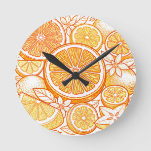 Vibrant Citrus Orange Slice Pattern Round Clock