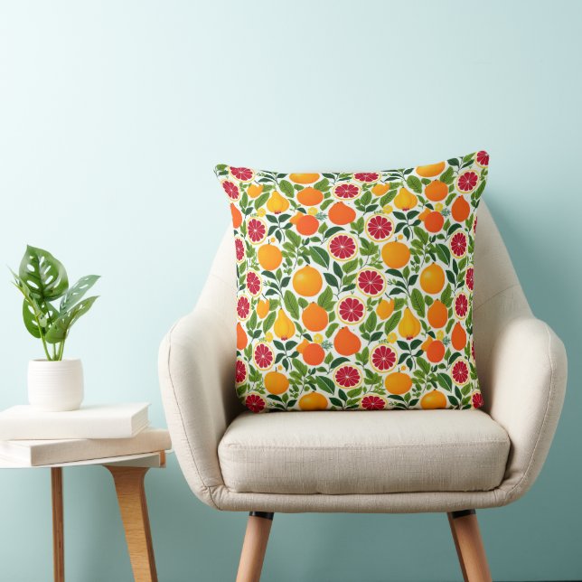 Vibrant Citrus, Pears, and Leaves Pattern Cushion (Chair)