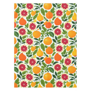 Vibrant Citrus, Pears, and Leaves Pattern Tablecloth