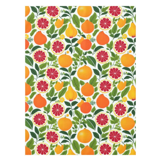 Vibrant Citrus, Pears, and Leaves Pattern Tablecloth (Front)