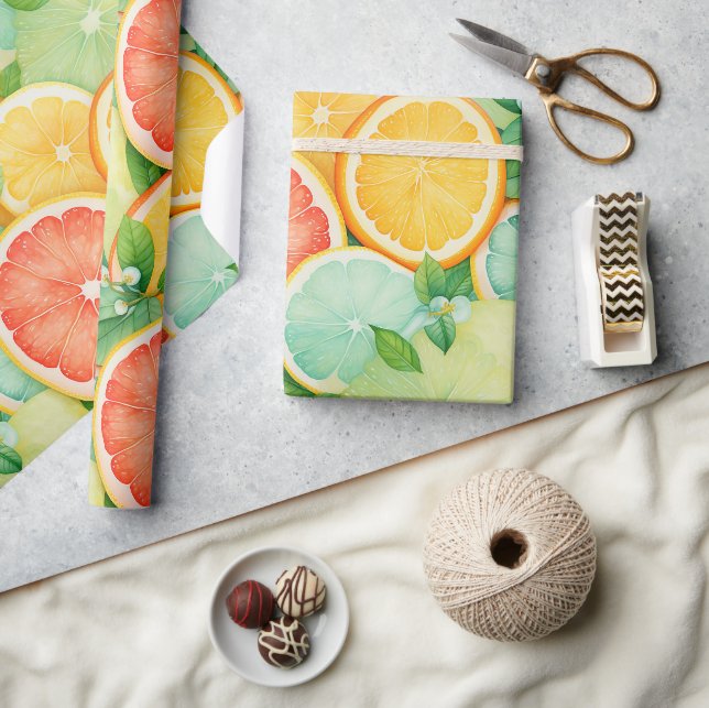 Vibrant Citrus Slice Watercolor Wrap Wrapping Paper (Crafts)