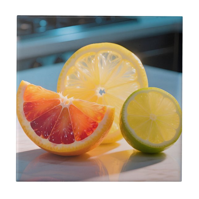 Vibrant Citrus Slices Grapefruit Lemon Lime Fresh  Ceramic Tile (Front)