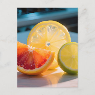 Vibrant Citrus Slices Grapefruit Lemon Lime Fresh Postcard