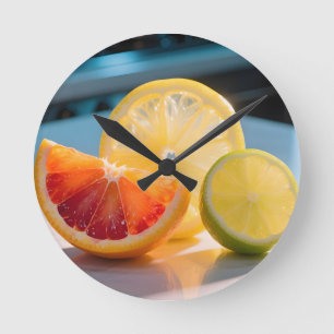 Vibrant Citrus Slices Grapefruit Lemon Lime Fresh Round Clock
