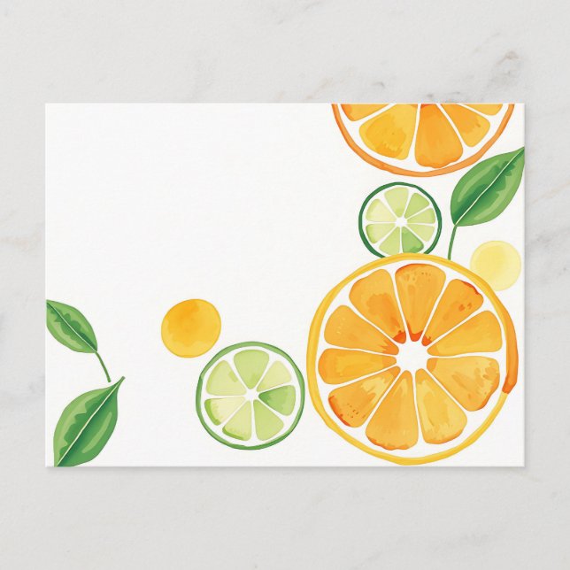 Vibrant Citrus Watercolor on Soft Beige Postcard (Front)
