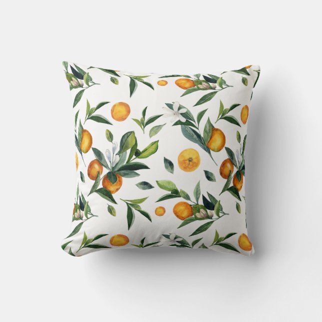Vibrant Citrus white flower leaves Bright summer Cushion (Front)