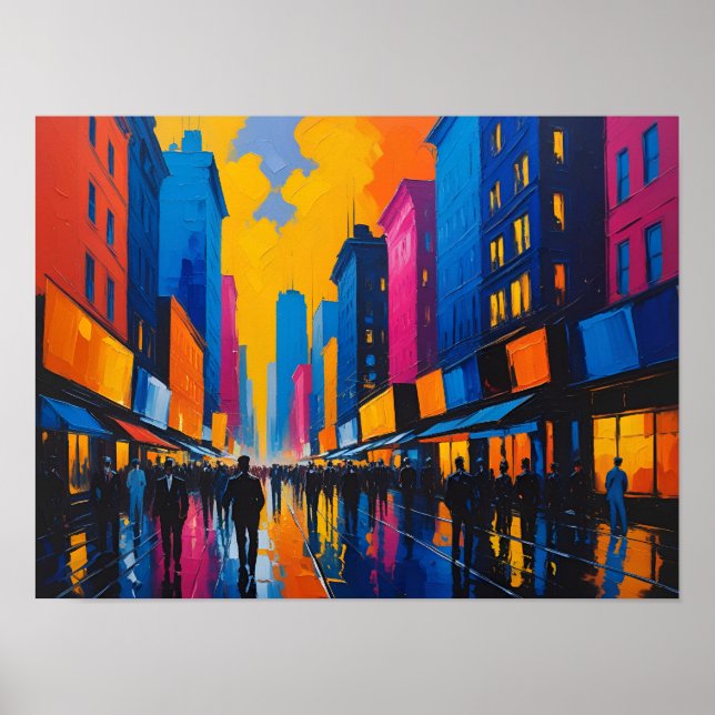 Vibrant City Street Night Painting Poster (Front)