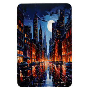 Vibrant Cityscape at Night Urban Art Magnet