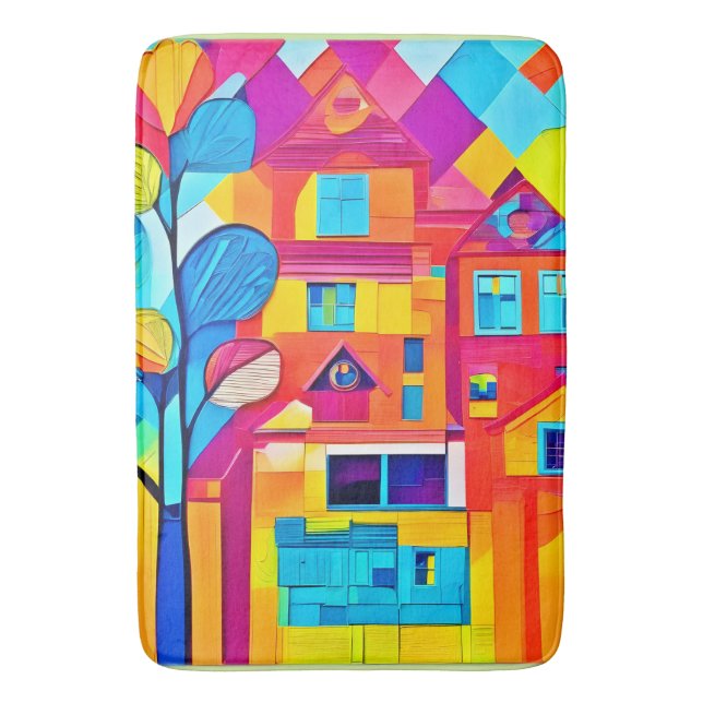 Vibrant Cityscape Dreamscape Art Bath Mat (Front Vertical)