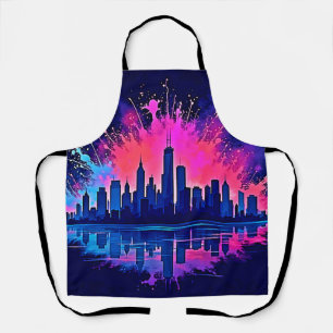 Vibrant Cityscape Splash Art Apron