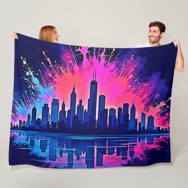 Vibrant Cityscape Splash Art Fleece Blanket (In Situ)
