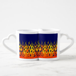 Vibrant Classic Racing Flames on Navy Blue Coffee Mug Set