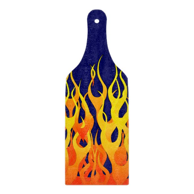 Vibrant Classic Racing Flames on Navy Blue Cutting Board (Front)