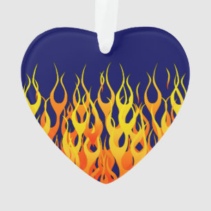 Vibrant Classic Racing Flames on Navy Blue Ornament