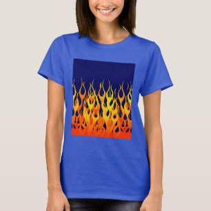 Vibrant Classic Racing Flames on Navy Blue T-Shirt