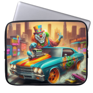 Vibrant Clown and Muscle Car Scene Laptop Sleeve