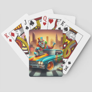 Vibrant Clown and Muscle Car Scene Playing Cards