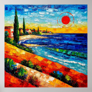 Vibrant Coastal Landscape with Colourful Sunset Poster