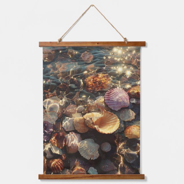 Vibrant Coastal Shells Rustic Beach Art Hanging Tapestry (Front)