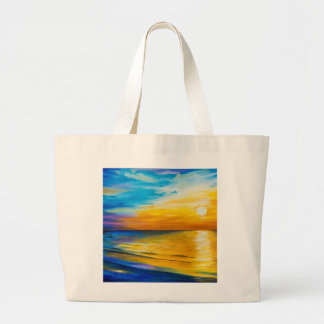 Vibrant Coastal Sunset Oil Painting Large Tote Bag