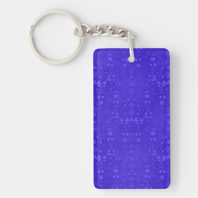 Vibrant Cobalt Blue Fancy Damask Pattern Key Ring (Front)