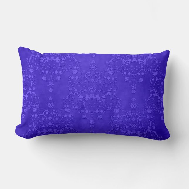 Vibrant Cobalt Blue Fancy Damask Pattern Lumbar Cushion (Front)