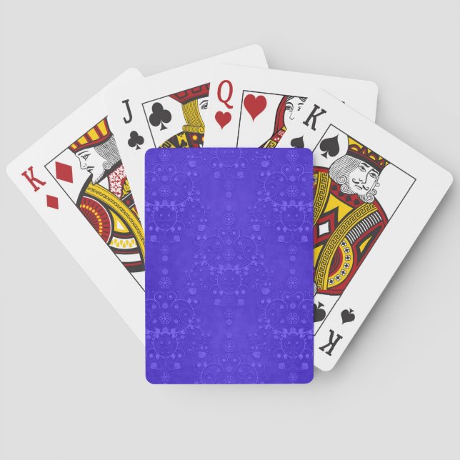 Vibrant Cobalt Blue Fancy Damask Pattern Playing Cards (Back)