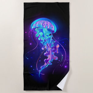 Vibrant Color Glowing Jellyfish Beach Towel