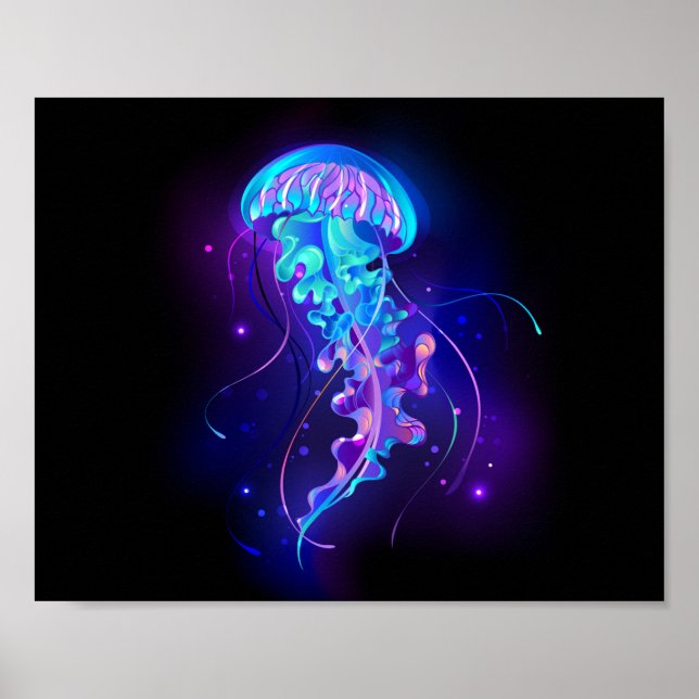 Vibrant Color Glowing Jellyfish Poster (Front)