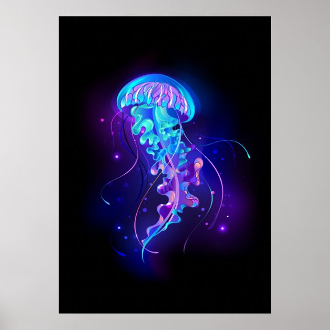 Vibrant Color Glowing Jellyfish Poster (Front)