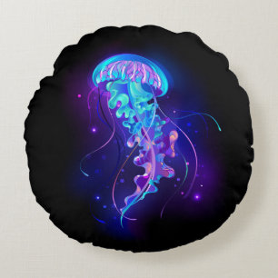 Vibrant Color Glowing Jellyfish Round Cushion