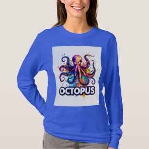 Vibrant Color Splash Octopus Art T-Shirt   Modern 