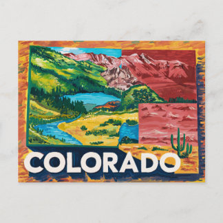 Vibrant Colorado Map Painting Postcard