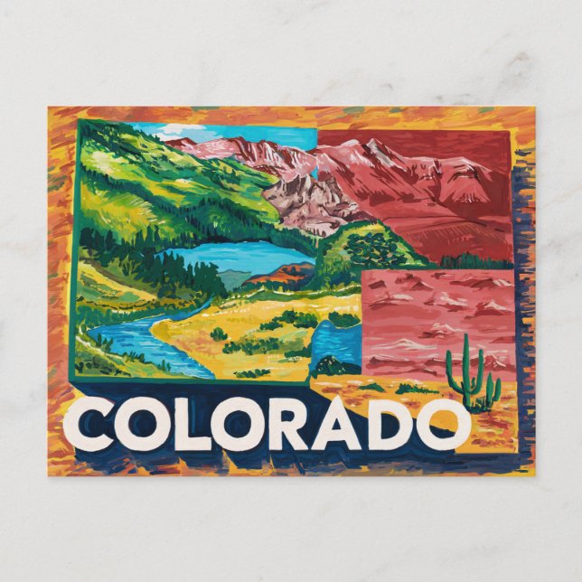 Vibrant Colorado Map Painting Postcard (Front)