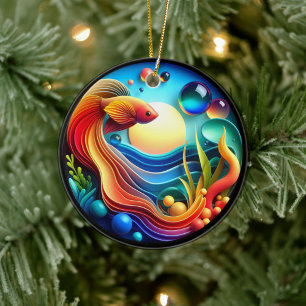 Vibrant Colored Glass Abstract Betta Fish Ceramic Ornament