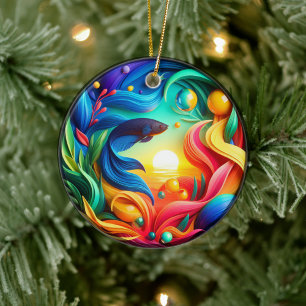 Vibrant Colored Glass Abstract Betta Fish Ceramic Ornament