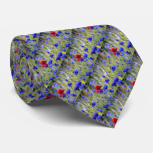 Vibrant Colorful Blue Cornflowers Red Poppy Flower Tie