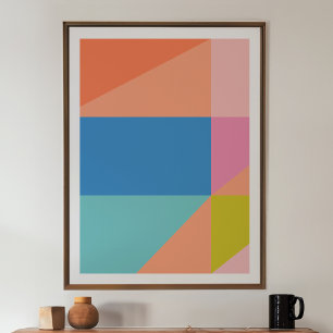 Vibrant Colorful Blue Orange Modern Geometric  Poster