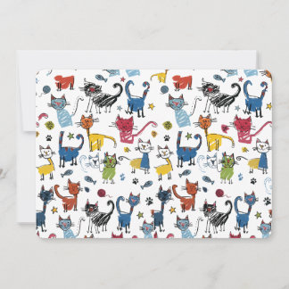 Vibrant Colorful Cats Hand Draw Kitten Invitation