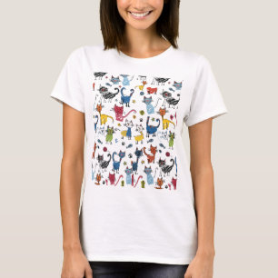 Vibrant Colorful Cats Hand Draw Kitten T-Shirt