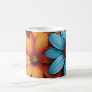 Vibrant Colorful Daisy, Blue, Yellow, Orange Color Coffee Mug