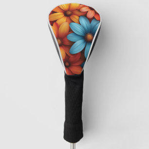 Vibrant Colorful Daisy, Blue, Yellow, Orange Color Golf Head Cover