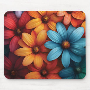 Vibrant Colorful Daisy, Blue, Yellow, Orange Color Mouse Pad