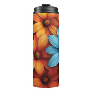 Vibrant Colorful Daisy, Blue, Yellow, Orange Color Thermal Tumbler