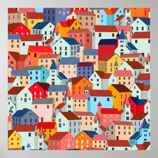 Vibrant colorful houses and buildings poster (Front)