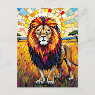 Vibrant Colorful Lion Mosaic Blank Postcard