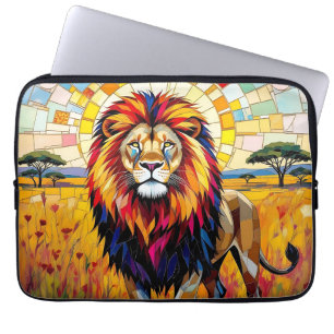 Vibrant Colorful Lion Mosaic   Laptop Sleeve
