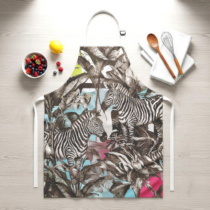 Vibrant Colorful Mixed Zebra Jungle Pattern Apron