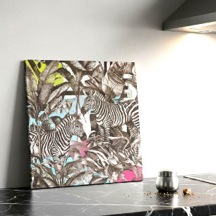 Vibrant Colorful Mixed Zebra Jungle Pattern Ceramic Tile